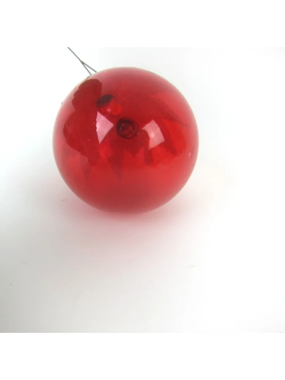 Vintage Shiny Brite Unsilvered Glass Christmas Ornament Red Ball Mica Snow 3